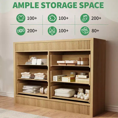 Commode cannelée à 6 tiroirs, commode de 120 cm de large à 6 tiroirs avec panneau cannelé à double ondulation, meuble de rangement en bois pour chambre à coucher, salon, chambre d'enfant