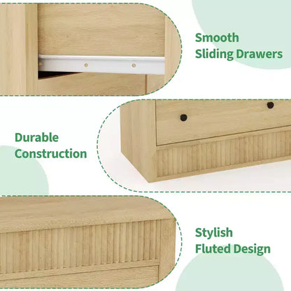 Commode cannelée à 6 tiroirs, commode de 120 cm de large à 6 tiroirs avec panneau cannelé à double ondulation, meuble de rangement en bois pour chambre à coucher, salon, chambre d'enfant