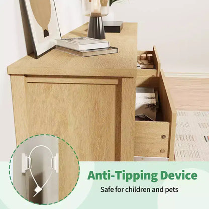 Commode cannelée à 6 tiroirs, commode de 120 cm de large à 6 tiroirs avec panneau cannelé à double ondulation, meuble de rangement en bois pour chambre à coucher, salon, chambre d'enfant