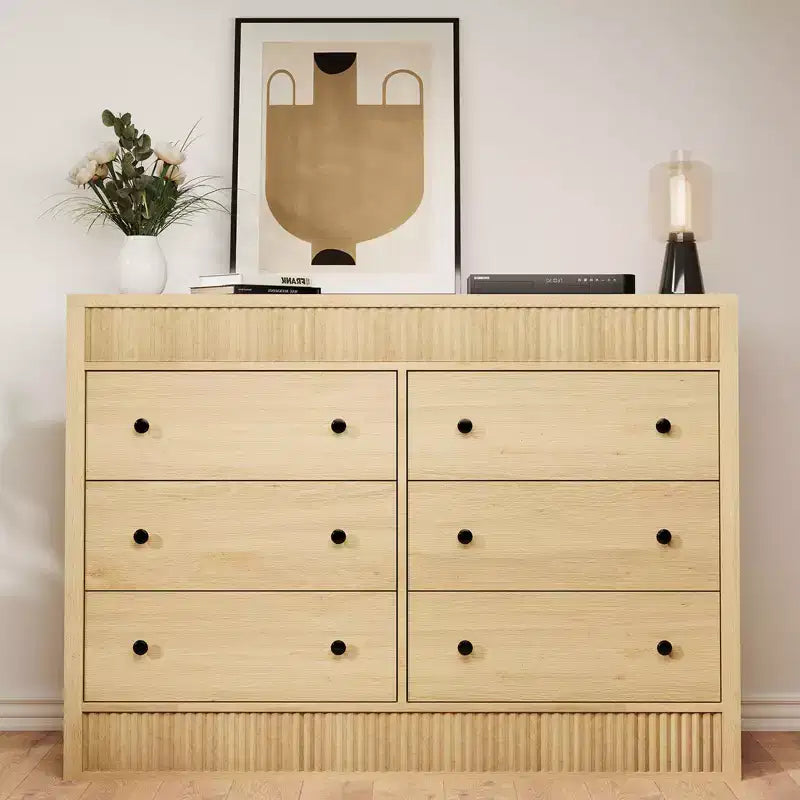 Fluted 6 Drawer Dresser, 47 Wide 6 Chest of Drawers with Double Waveform Fluted Panel, Wooden Storage Cabinet for Bedroom Living Room Nursery