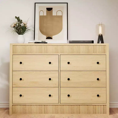 Fluted 6 Drawer Dresser, 47 Wide 6 Chest of Drawers with Double Waveform Fluted Panel, Wooden Storage Cabinet for Bedroom Living Room Nursery