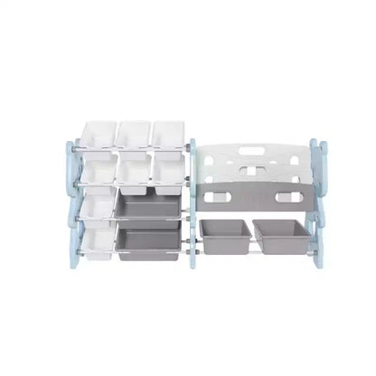 Whisen Meuble de rangement pour jouets d'enfants, Organisateur de jouets, Étagère à livres pour enfants avec 2 niveaux, Rangement de jouets avec 12 bacs de rangement