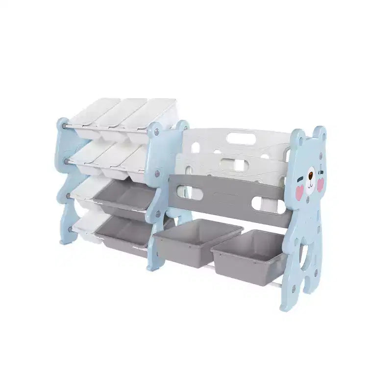Whisen Meuble de rangement pour jouets d'enfants, Organisateur de jouets, Étagère à livres pour enfants avec 2 niveaux, Rangement de jouets avec 12 bacs de rangement