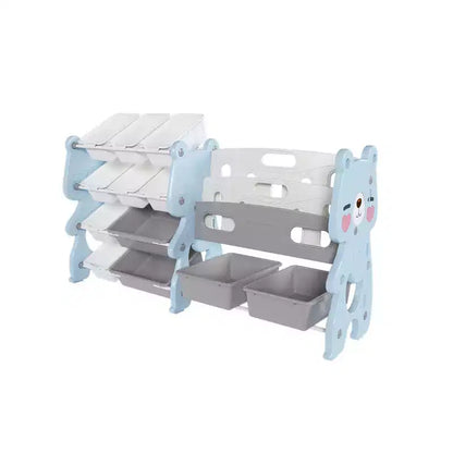 Whisen Meuble de rangement pour jouets d'enfants, Organisateur de jouets, Étagère à livres pour enfants avec 2 niveaux, Rangement de jouets avec 12 bacs de rangement