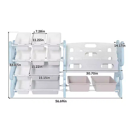 Whisen Meuble de rangement pour jouets d'enfants, Organisateur de jouets, Étagère à livres pour enfants avec 2 niveaux, Rangement de jouets avec 12 bacs de rangement