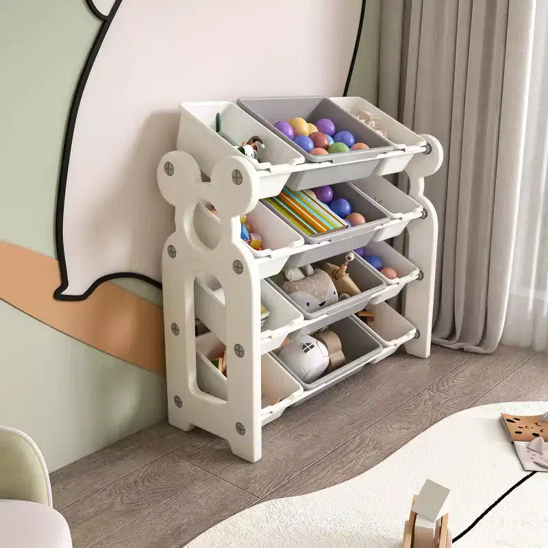 Whisen Meuble de rangement pour jouets d'enfants, Organisateur de jouets, Étagère à livres pour enfants avec 2 niveaux, Rangement de jouets avec 12 bacs de rangement