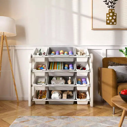 Whisen Meuble de rangement pour jouets d'enfants, Organisateur de jouets, Étagère à livres pour enfants avec 2 niveaux, Rangement de jouets avec 12 bacs de rangement
