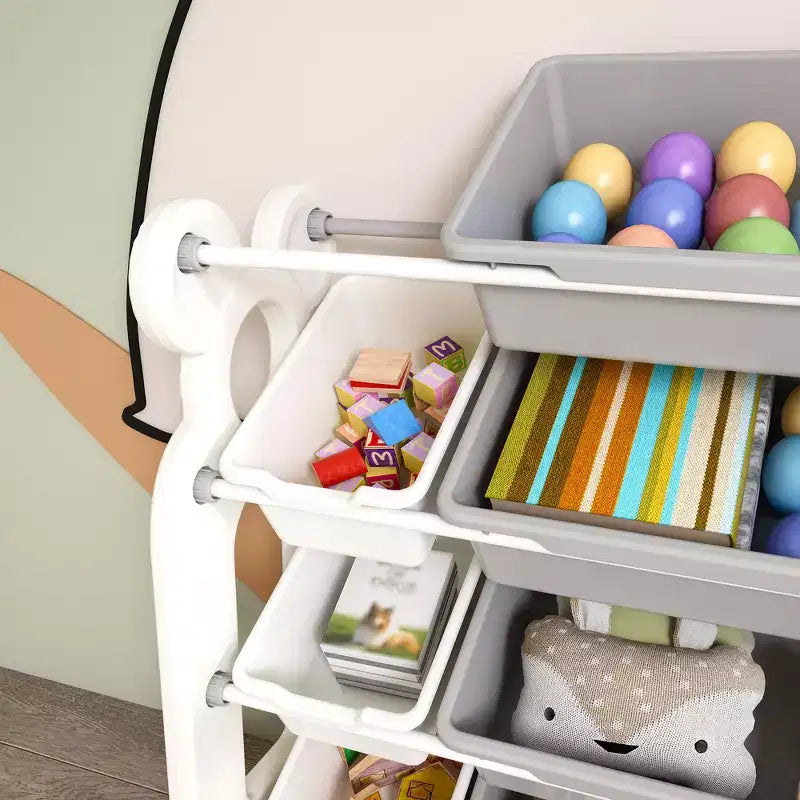 Whisen Meuble de rangement pour jouets d'enfants, Organisateur de jouets, Étagère à livres pour enfants avec 2 niveaux, Rangement de jouets avec 12 bacs de rangement