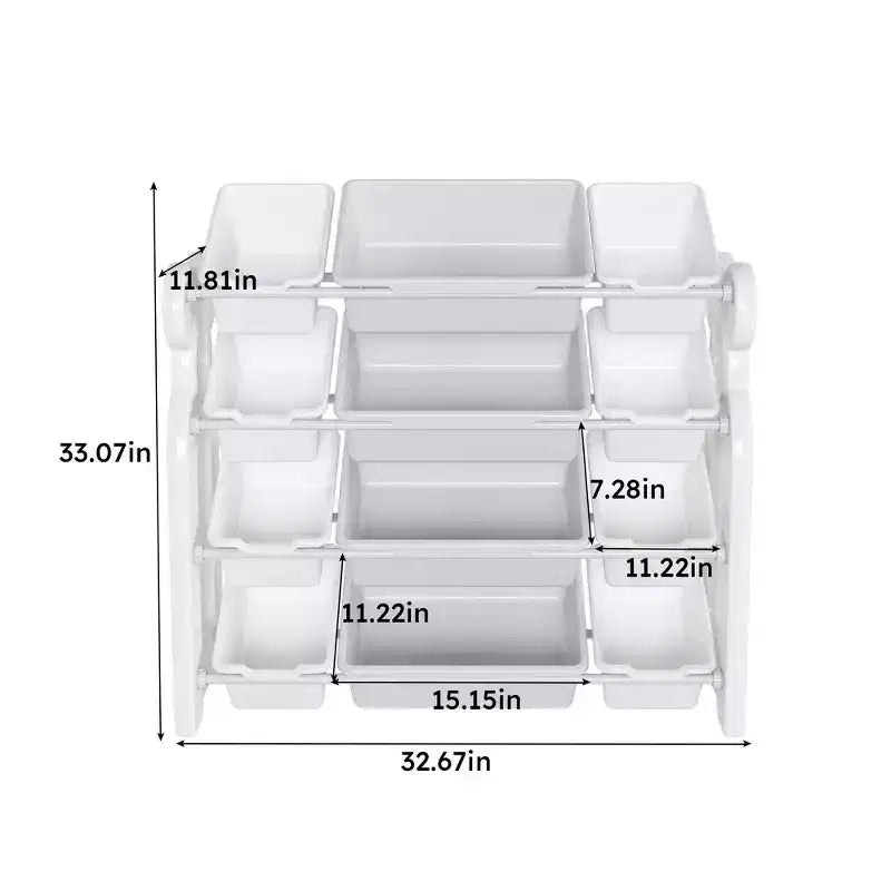 Whisen Meuble de rangement pour jouets d'enfants, Organisateur de jouets, Étagère à livres pour enfants avec 2 niveaux, Rangement de jouets avec 12 bacs de rangement