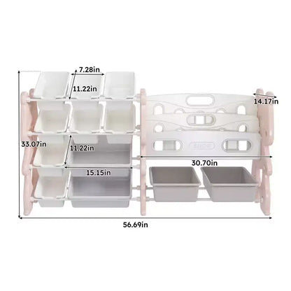 Whisen Meuble de rangement pour jouets d'enfants, Organisateur de jouets, Étagère à livres pour enfants avec 2 niveaux, Rangement de jouets avec 12 bacs de rangement
