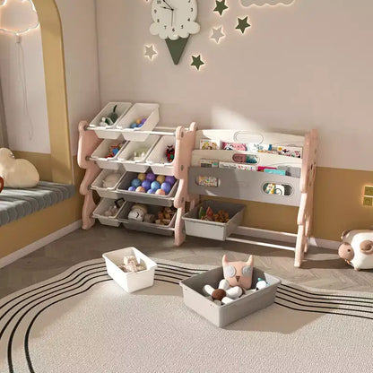 Whisen Meuble de rangement pour jouets d'enfants, Organisateur de jouets, Étagère à livres pour enfants avec 2 niveaux, Rangement de jouets avec 12 bacs de rangement