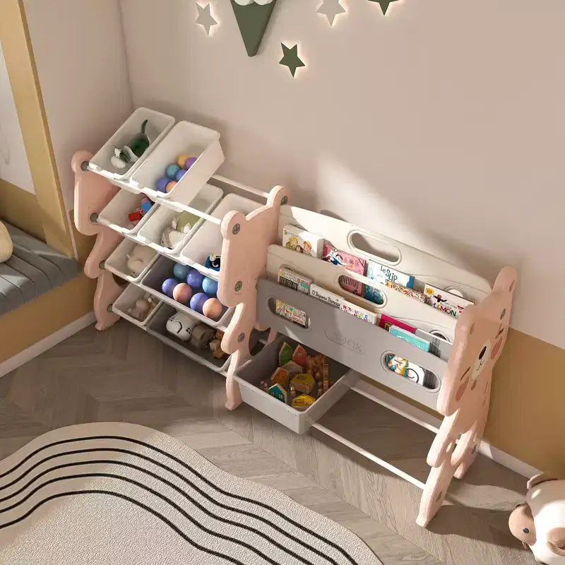 Whisen Meuble de rangement pour jouets d'enfants, Organisateur de jouets, Étagère à livres pour enfants avec 2 niveaux, Rangement de jouets avec 12 bacs de rangement