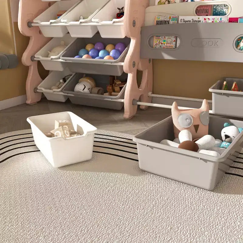 Whisen Meuble de rangement pour jouets d'enfants, Organisateur de jouets, Étagère à livres pour enfants avec 2 niveaux, Rangement de jouets avec 12 bacs de rangement