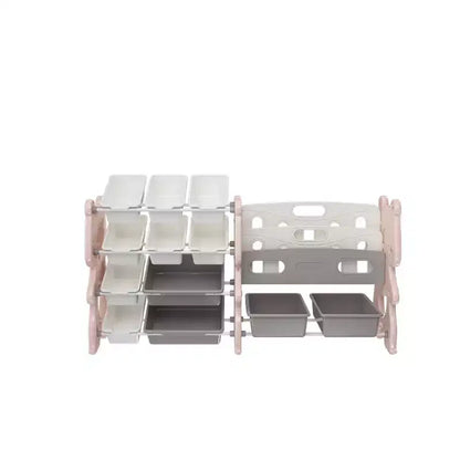 Whisen Meuble de rangement pour jouets d'enfants, Organisateur de jouets, Étagère à livres pour enfants avec 2 niveaux, Rangement de jouets avec 12 bacs de rangement