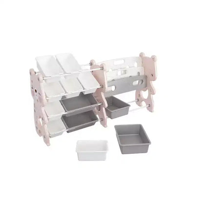 Whisen Meuble de rangement pour jouets d'enfants, Organisateur de jouets, Étagère à livres pour enfants avec 2 niveaux, Rangement de jouets avec 12 bacs de rangement