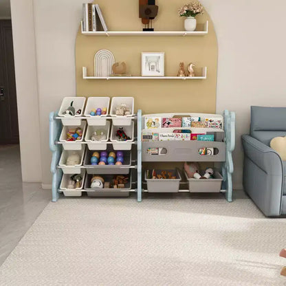 Whisen Meuble de rangement pour jouets d'enfants, Organisateur de jouets, Étagère à livres pour enfants avec 2 niveaux, Rangement de jouets avec 12 bacs de rangement