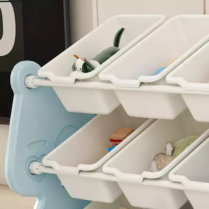 Whisen Meuble de rangement pour jouets d'enfants, Organisateur de jouets, Étagère à livres pour enfants avec 2 niveaux, Rangement de jouets avec 12 bacs de rangement