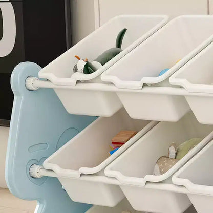 Whisen Meuble de rangement pour jouets d'enfants, Organisateur de jouets, Étagère à livres pour enfants avec 2 niveaux, Rangement de jouets avec 12 bacs de rangement