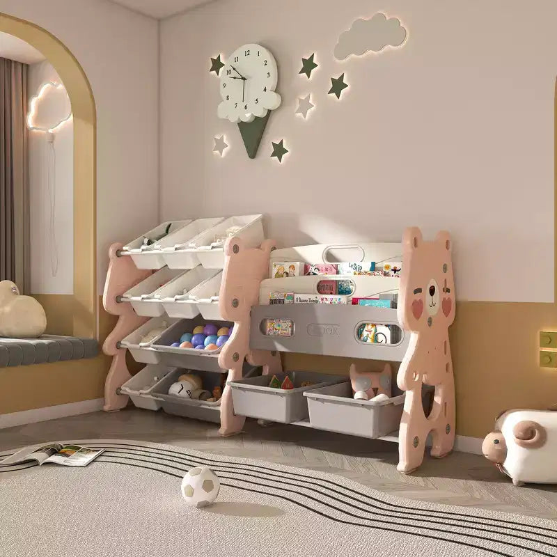 Whisen Meuble de rangement pour jouets d'enfants, Organisateur de jouets, Étagère à livres pour enfants avec 2 niveaux, Rangement de jouets avec 12 bacs de rangement