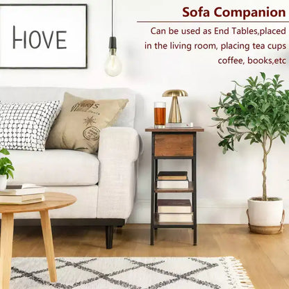 Table de chevet FurnitureR avec station de recharge, ports USB et prises électriques, table d'appoint à 3 niveaux avec étagères de rangement et armoire pour salon, chambre à coucher