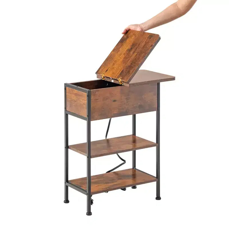 Table de chevet FurnitureR avec station de recharge, ports USB et prises électriques, table d'appoint à 3 niveaux avec étagères de rangement et armoire pour salon, chambre à coucher