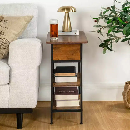 Table de chevet FurnitureR avec station de recharge, ports USB et prises électriques, table d'appoint à 3 niveaux avec étagères de rangement et armoire pour salon, chambre à coucher