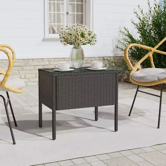Side Table Black Poly Rattan Compact Durable Side Table