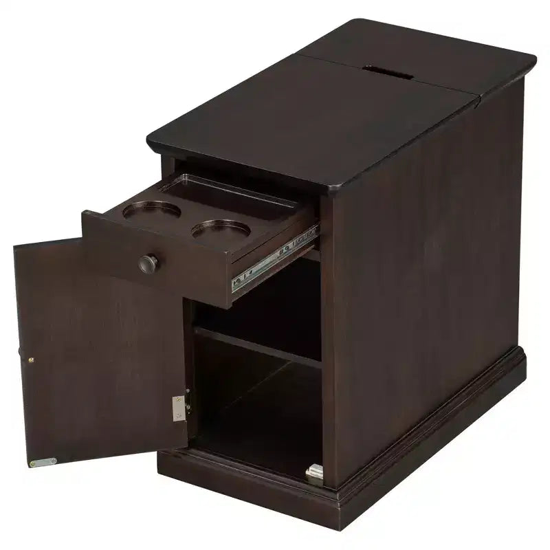 Table d'appoint vintage Okak avec ports USB, table de chevet avec 1 tiroir multifonctionnel avec porte-gobelets, table d'appoint pour salon, chambre à coucher