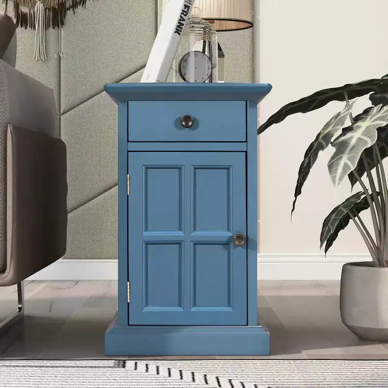 Table d'appoint vintage Okak avec ports USB, table de chevet avec 1 tiroir multifonctionnel avec porte-gobelets, table d'appoint pour salon, chambre à coucher
