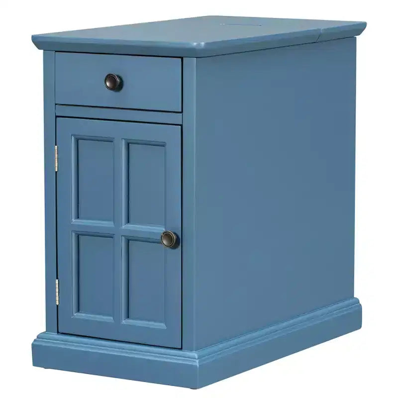 Table d'appoint vintage Okak avec ports USB, table de chevet avec 1 tiroir multifonctionnel avec porte-gobelets, table d'appoint pour salon, chambre à coucher
