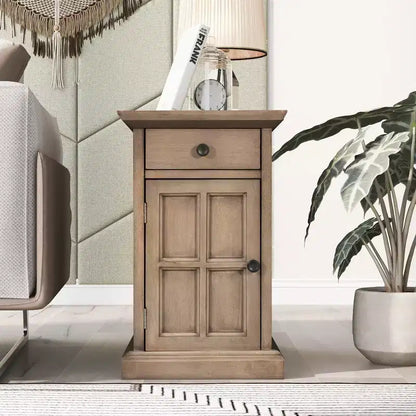 Table d'appoint vintage Okak avec ports USB, table de chevet avec 1 tiroir multifonctionnel avec porte-gobelets, table d'appoint pour salon, chambre à coucher