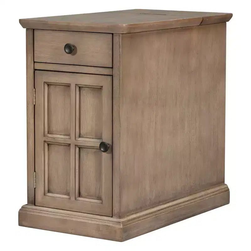 Table d'appoint vintage Okak avec ports USB, table de chevet avec 1 tiroir multifonctionnel avec porte-gobelets, table d'appoint pour salon, chambre à coucher