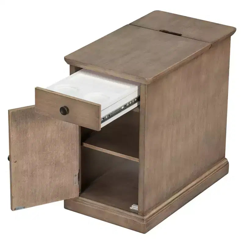 Table d'appoint vintage Okak avec ports USB, table de chevet avec 1 tiroir multifonctionnel avec porte-gobelets, table d'appoint pour salon, chambre à coucher