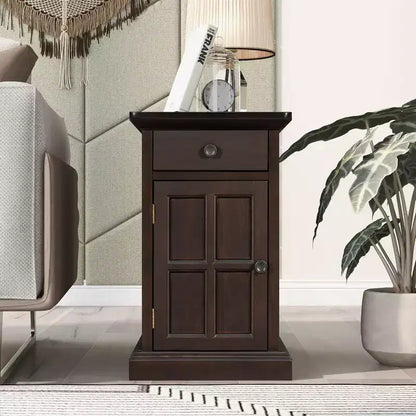 Table d'appoint vintage Okak avec ports USB, table de chevet avec 1 tiroir multifonctionnel avec porte-gobelets, table d'appoint pour salon, chambre à coucher
