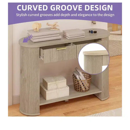 Console cannelée de 47,2 pouces avec tiroir et rangement ouvert pour entrée, canapé, salon, chambre à coucher