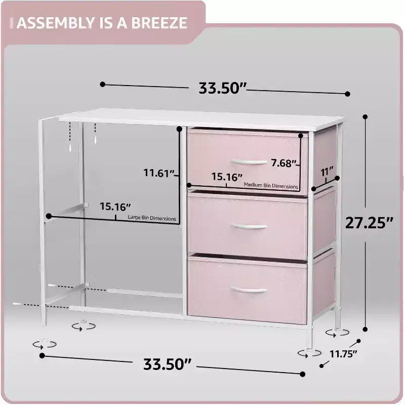 Commode Sorbus à 5 tiroirs – Organisateur de rangement avec cadre en acier, plateau en bois, poignées, bacs en tissu