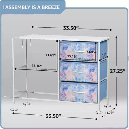 Commode Sorbus à 5 tiroirs – Organisateur de rangement avec cadre en acier, plateau en bois, poignées, bacs en tissu