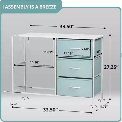 Commode Sorbus à 5 tiroirs – Organisateur de rangement avec cadre en acier, plateau en bois, poignées, bacs en tissu