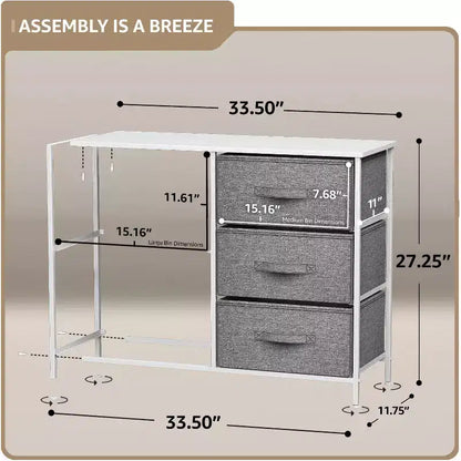 Commode Sorbus à 5 tiroirs – Organisateur de rangement avec cadre en acier, plateau en bois, poignées, bacs en tissu