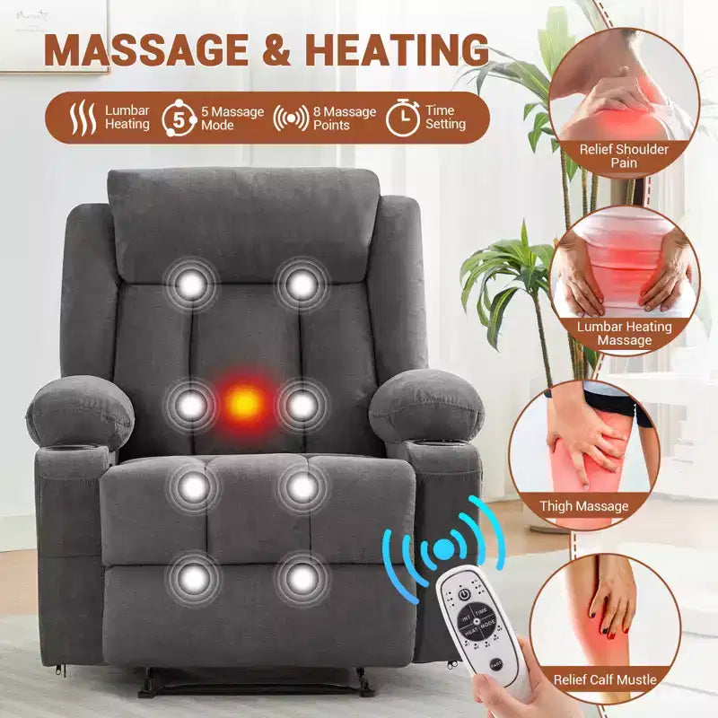 Fauteuil inclinable à bascule de massage, Fauteuil à bascule confortable et rembourré avec poches latérales, poches avant et porte-gobelet, Assemblage facile