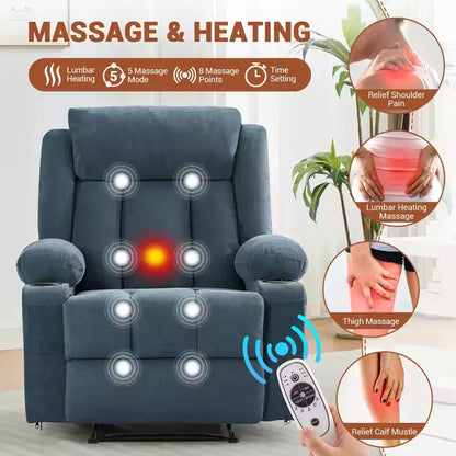 Fauteuil inclinable à bascule de massage, Fauteuil à bascule confortable et rembourré avec poches latérales, poches avant et porte-gobelet, Assemblage facile