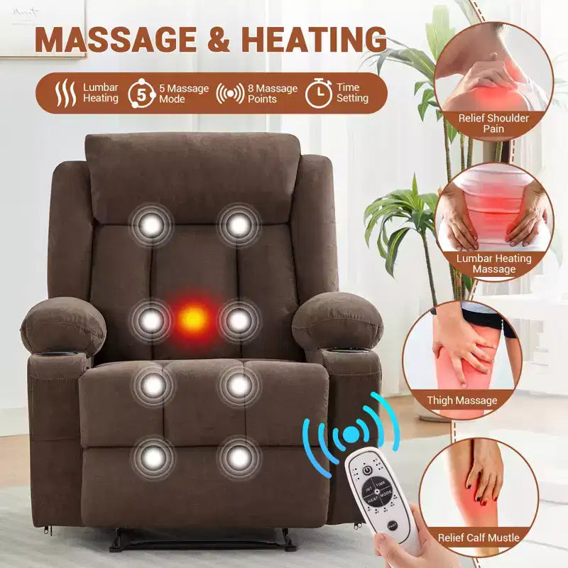 Fauteuil inclinable à bascule de massage, Fauteuil à bascule confortable et rembourré avec poches latérales, poches avant et porte-gobelet, Assemblage facile