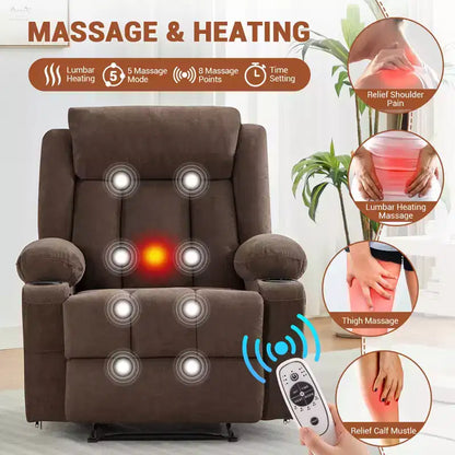 Fauteuil inclinable à bascule de massage, Fauteuil à bascule confortable et rembourré avec poches latérales, poches avant et porte-gobelet, Assemblage facile