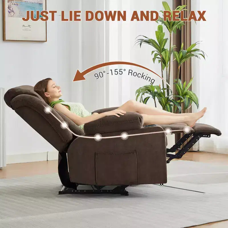 Fauteuil inclinable à bascule de massage, Fauteuil à bascule confortable et rembourré avec poches latérales, poches avant et porte-gobelet, Assemblage facile