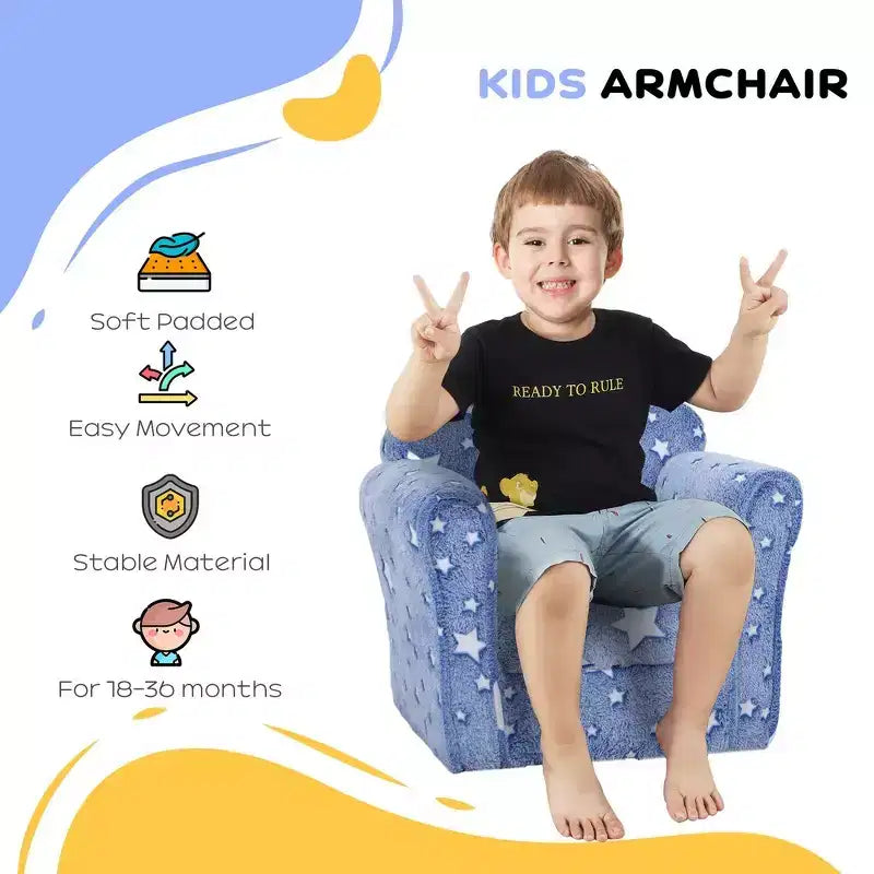 Canapé Whisen pour enfants et tout-petits, canapé pour enfants, canapé bébé rembourré avec étoiles lumineuses pour 18-36 mois - Bleu