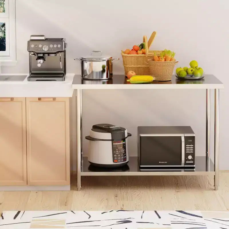 Table en acier inoxydable, table de préparation commerciale en métal robuste avec étagères ouvertes pour cuisines de restaurant, maison, hôtels, préparation des aliments