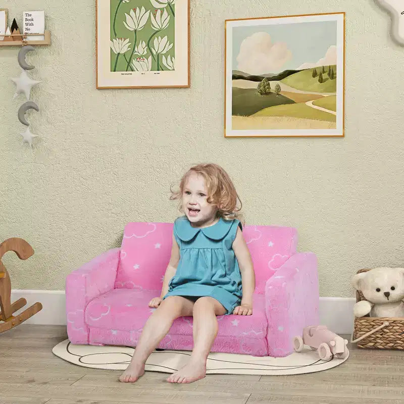 Whisen 2 in 1 Toddler Sofa Chair, Kids Couch, Convertible Sofa with Washable Cover, Lightweight Play Chair - Pink
