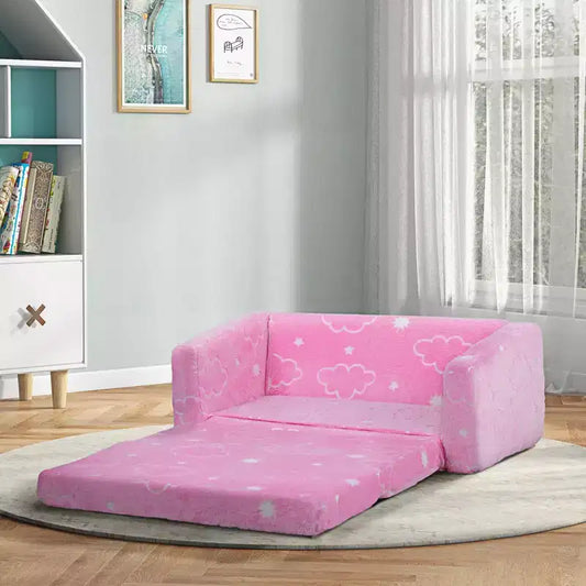 Canapé 2 en 1 pour tout-petits Whisen, canapé pour enfants, canapé convertible avec housse lavable, chaise de jeu légère - Rose
