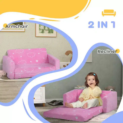 Canapé 2 en 1 pour tout-petits Whisen, canapé pour enfants, canapé convertible avec housse lavable, chaise de jeu légère - Rose