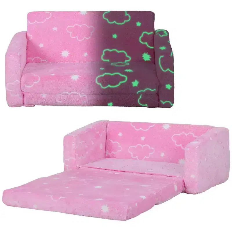 Canapé 2 en 1 pour tout-petits Whisen, canapé pour enfants, canapé convertible avec housse lavable, chaise de jeu légère - Rose
